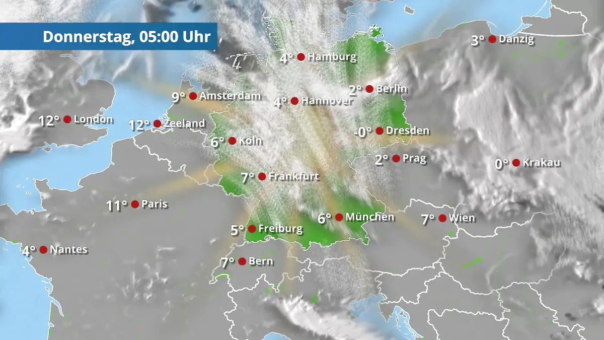 Prognose vom 8. April Der Regen- und Wolkenfilm für 48 Stunden