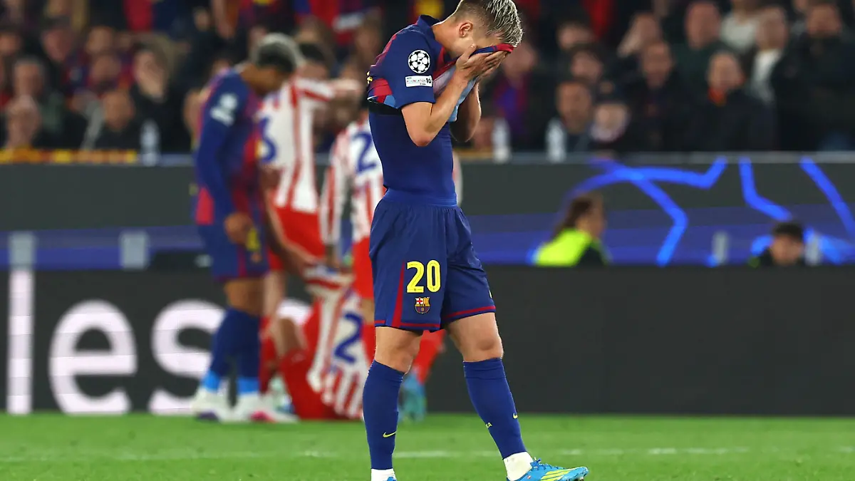 Soccer Football - UEFA Champions League - Quarter Final - First Leg - FC Barcelona v Atletico Madrid - Spotify Camp Nou, Barcelona, Spain - April 8, 2026 FC Barcelona's Dani Olmo reacts REUTERS/Albert Gea