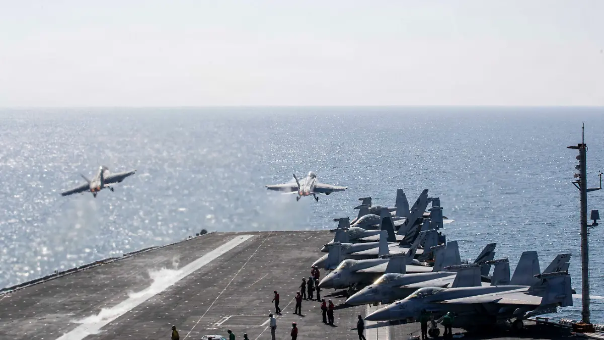 March 16, 2026, Undisclosed Location, United States: Two U.S. Navy F/A-18 Super Hornet fighters, launch off the flight deck of the Nimitz-class aircraft carrier USS Abraham Lincoln during Operation Epic Fury, March 3, 2026, from an undisclosed location. (Credit Image: Â© Us Navy/U.S. Navy/Planet Pix via ZUMA Press Wire