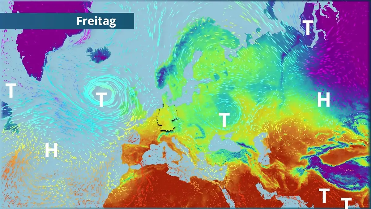 Prognose vom 9. April Der Strömungsfilm für Europa für 5 Tage