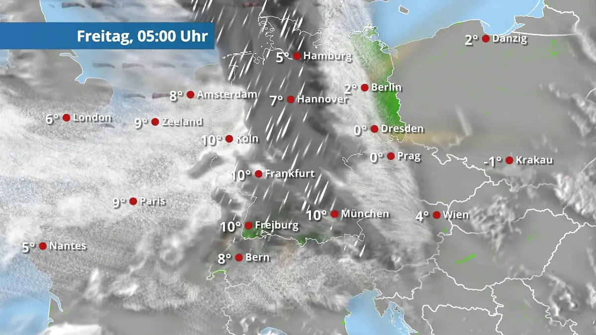 Prognose vom 9. April Der Regen- und Wolkenfilm für 48 Stunden