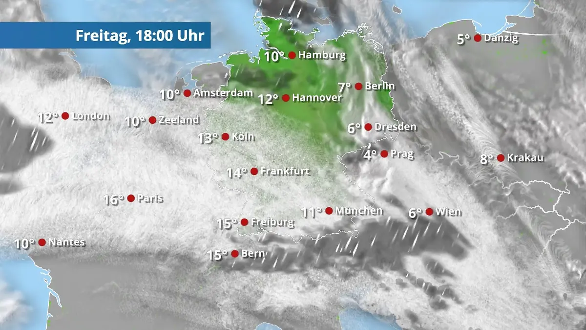 Prognose vom 10. April Der Regen- und Wolkenfilm für 48 Stunden
