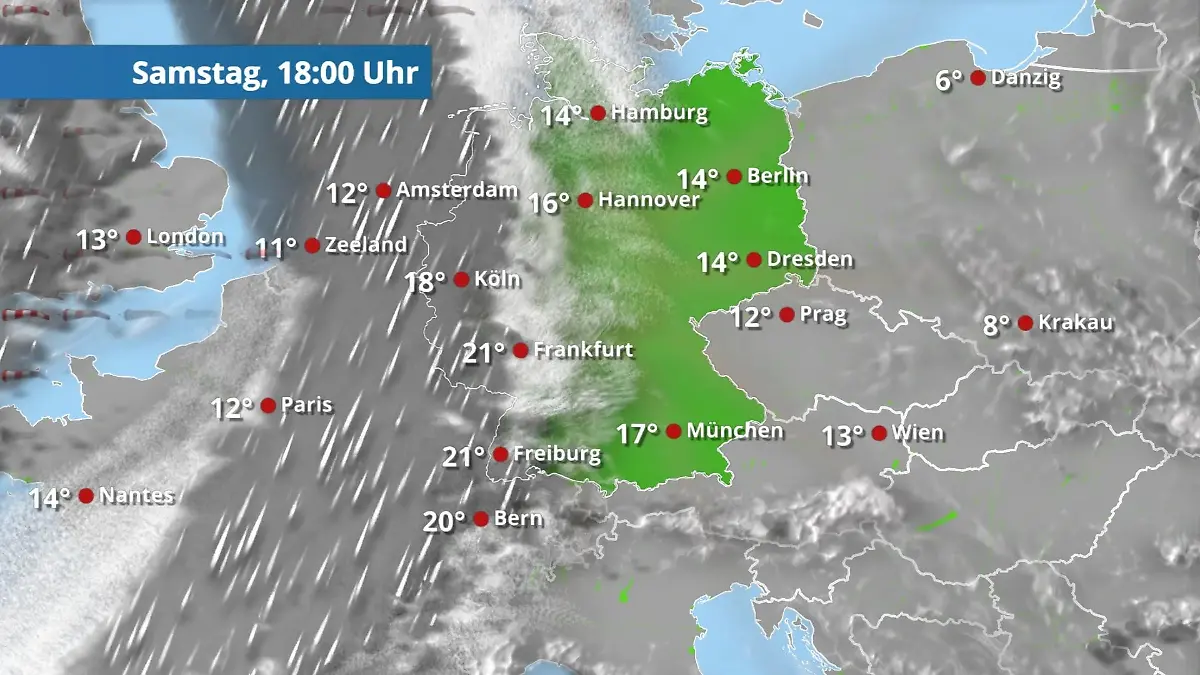 Prognose vom 11. April Der Regen- und Wolkenfilm für 48 Stunden