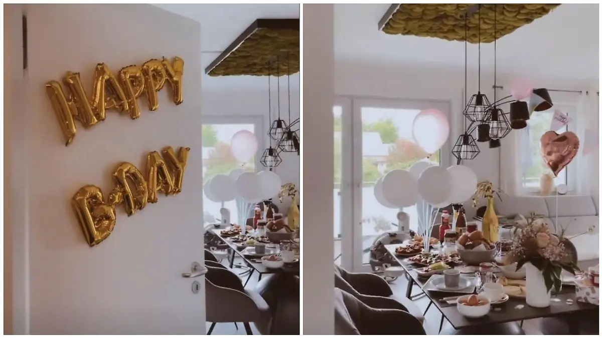 Sarah ist total baff, als sie ihr feierlich geschmücktes Wohnzimmer vorfindet.