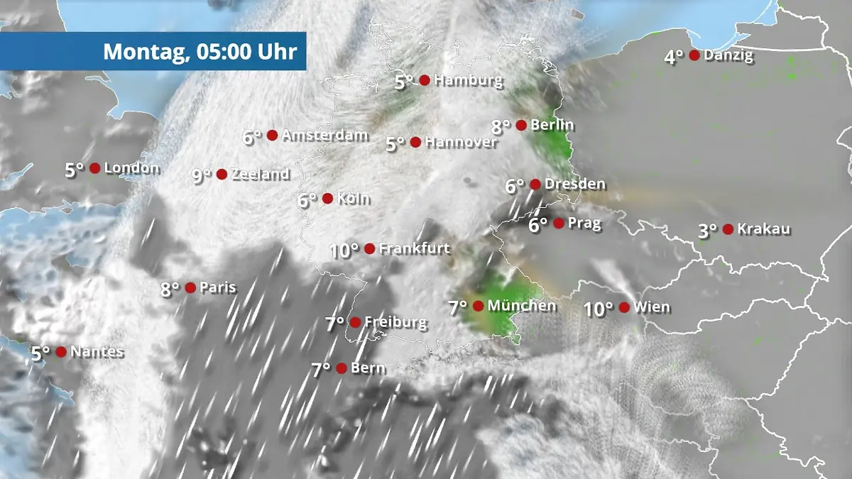 Prognose vom 12. April Der Regen- und Wolkenfilm für 48 Stunden