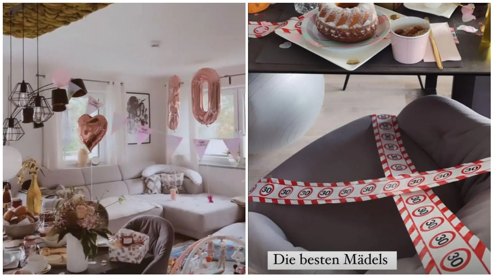 Ein Absperrband mit der Zahl 30 erinnert die Zweifach-Mama an ihren runden Geburtstag.