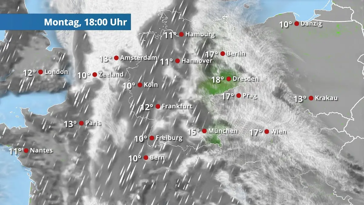 Prognose vom 13. April Der Regen- und Wolkenfilm für 48 Stunden
