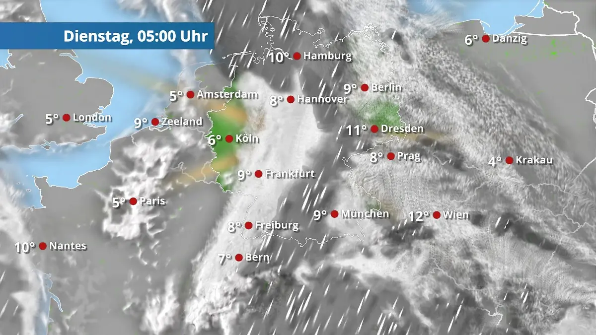 Prognose vom 13. April Der Regen- und Wolkenfilm für 48 Stunden