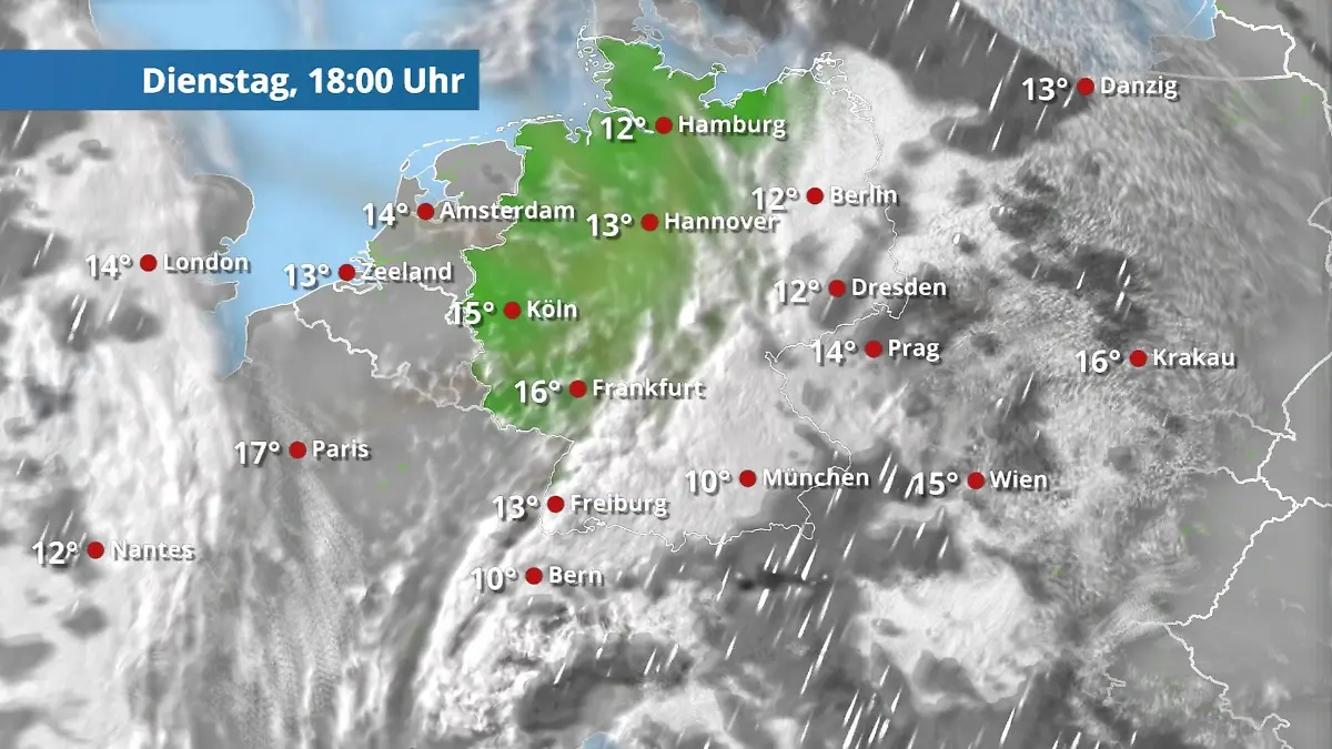 Prognose vom 14. April Der Regen- und Wolkenfilm für 48 Stunden