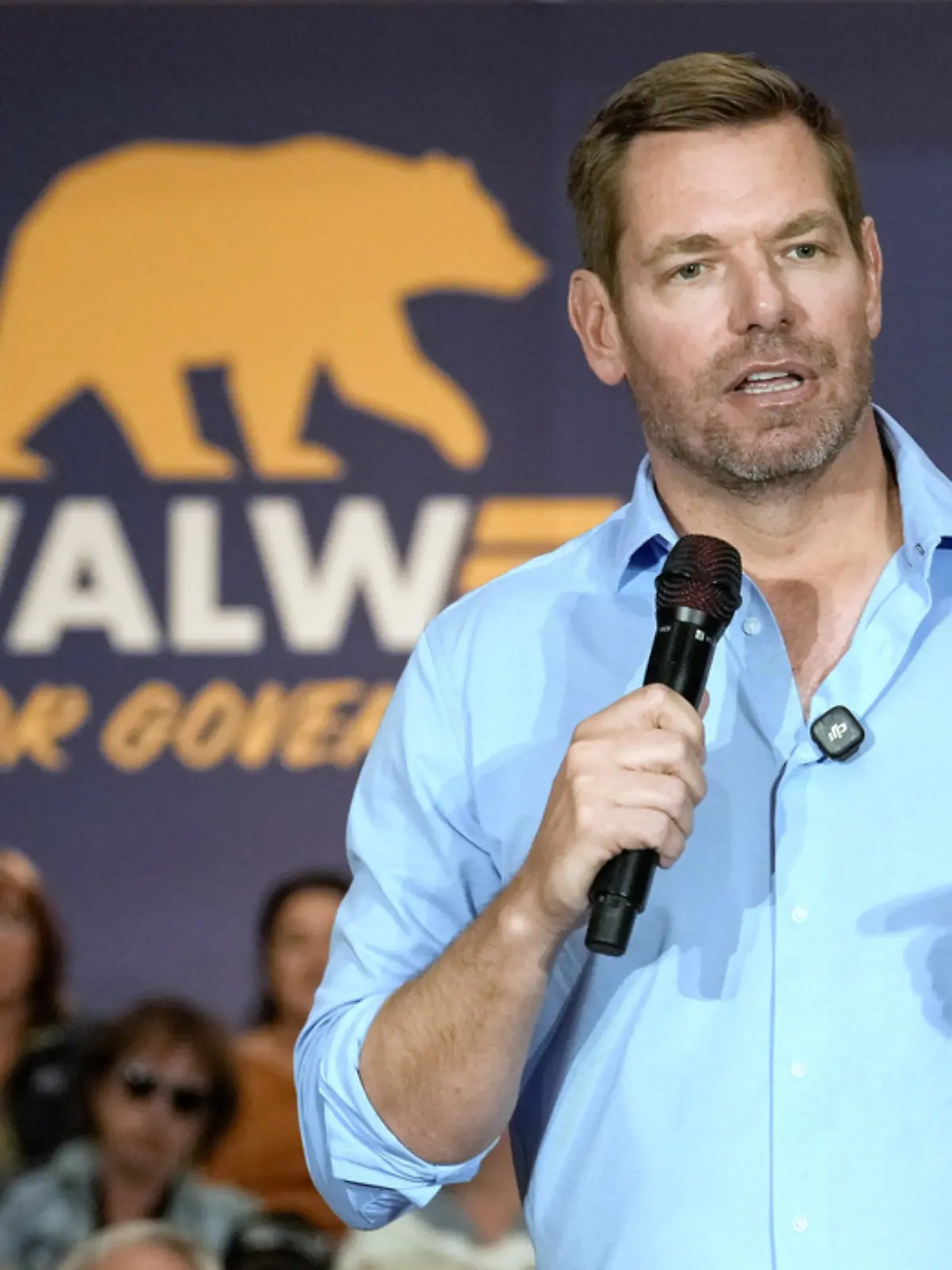 California gubernatorial candidate, Rep. Eric Swalwell, D-CA, appears at a town hall meeting in Sacramento, Calif., Tuesday, April 7, 2026. (AP Photo/Rich Pedroncelli)