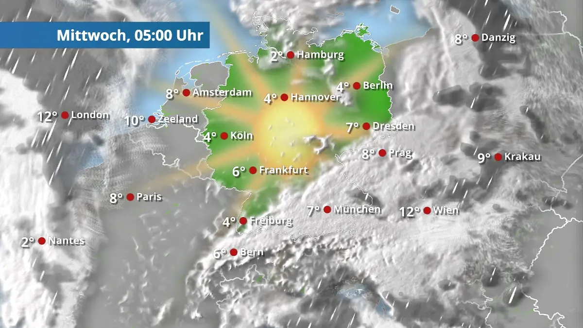 Prognose vom 14. April Der Regen- und Wolkenfilm für 48 Stunden
