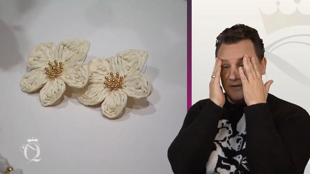 Shopping Queen: Bildmontage: Links zwei weiße Ohrstecker als Blüten, recht Guido Maria Kretschmer, der die Hände vor dem Gesicht zusammenschlägt