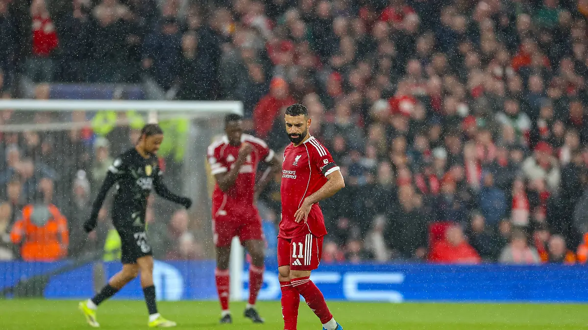 Football - UEFA Champions League - Quarter-Final - 2nd Leg - Liverpool FC v Paris Saint-Germain FC LIVERPOOL, ENGLAND - Tuesday, April 14, 2026: Liverpool s Mohamed Salah reacts to conceding the first goal of the night during the UEFA Champions League Quarter-Final 2nd Leg match between Liverpool FC and Paris Saint-Germain FC at Anfield. Photo by David Rawcliffe/Propaganda LIVERPOOL Anfield MERSEYSIDE ENGLAND PUBLICATIONxNOTxINxUK Copyright: xDavidxRawcliffex P2026-04-14-Liverpool_PSG-99