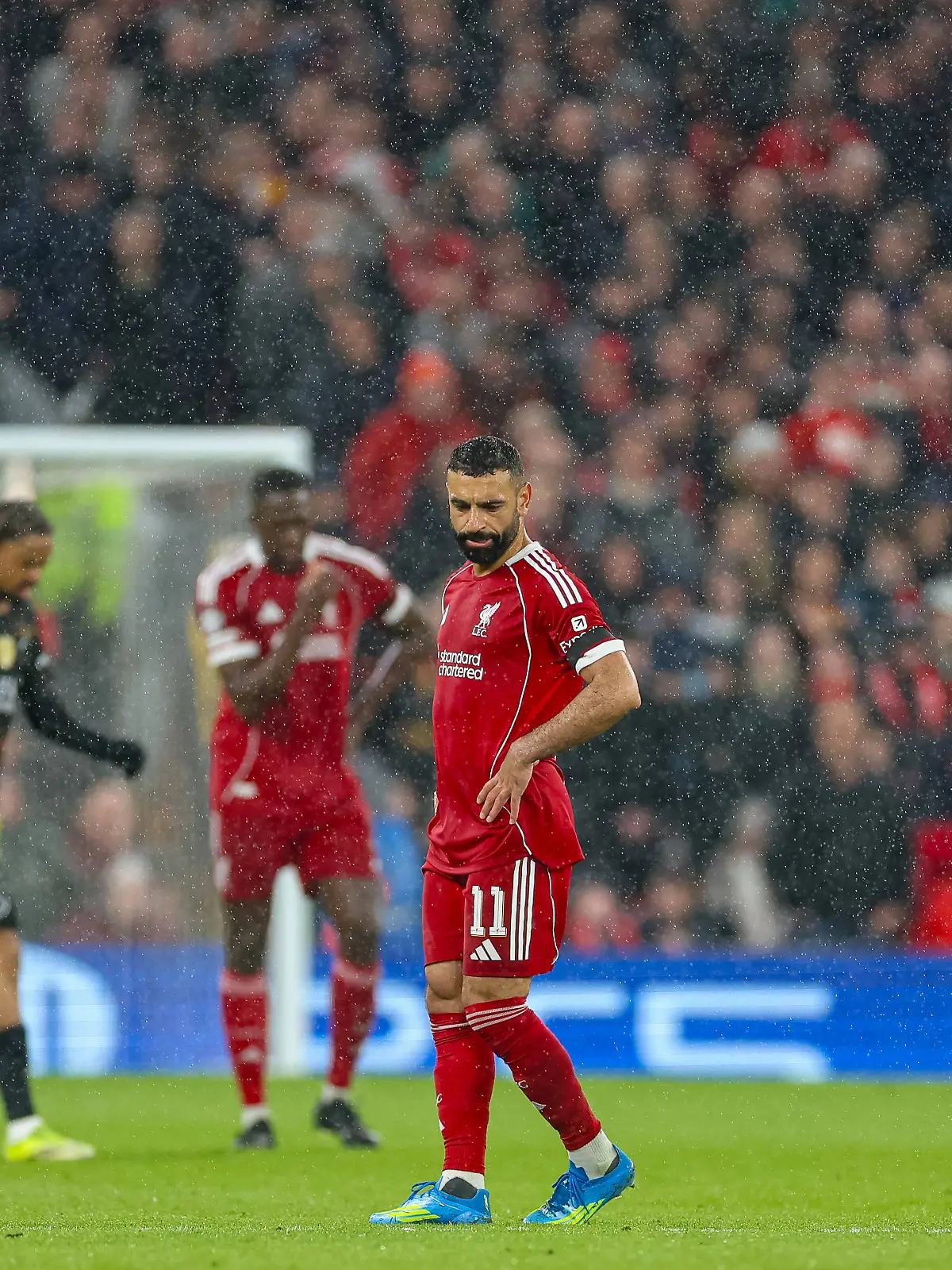 Football - UEFA Champions League - Quarter-Final - 2nd Leg - Liverpool FC v Paris Saint-Germain FC LIVERPOOL, ENGLAND - Tuesday, April 14, 2026: Liverpool s Mohamed Salah reacts to conceding the first goal of the night during the UEFA Champions League Quarter-Final 2nd Leg match between Liverpool FC and Paris Saint-Germain FC at Anfield. Photo by David Rawcliffe/Propaganda LIVERPOOL Anfield MERSEYSIDE ENGLAND PUBLICATIONxNOTxINxUK Copyright: xDavidxRawcliffex P2026-04-14-Liverpool_PSG-99