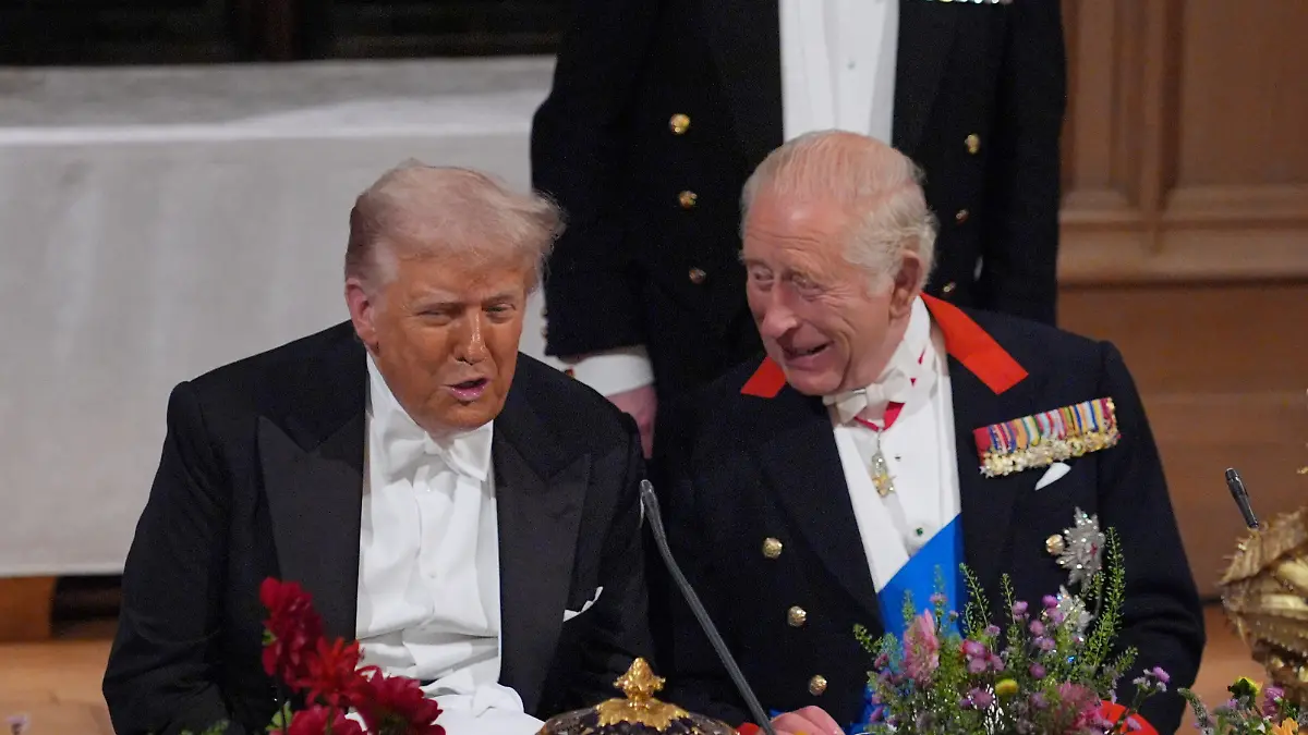 King Charles III state visit to US. File photo dated 17/09/25 of US President Donald Trump and King Charles III at the state banquet for the US President and First Lady Melania Trump at Windsor Castle, Berkshire, on day one of their second state visit to the UK. Donald Trump has declared the King's state visit to the US is going ahead, saying the monarch is coming to see him "very shortly". The American president said he was "looking forward" to meeting Charles, despite calls for the historic royal trip to be postponed because of the ongoing conflict in the Middle East. Issue date: Tuesday March 17, 2026. Photo credit should read: Yui Mok/PA Wire URN:83917147