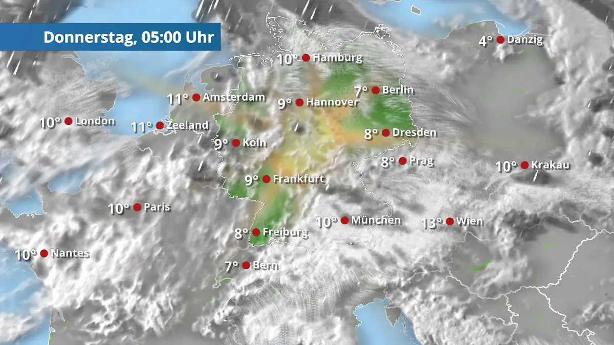 Prognose vom 15. April Der Regen- und Wolkenfilm für 48 Stunden