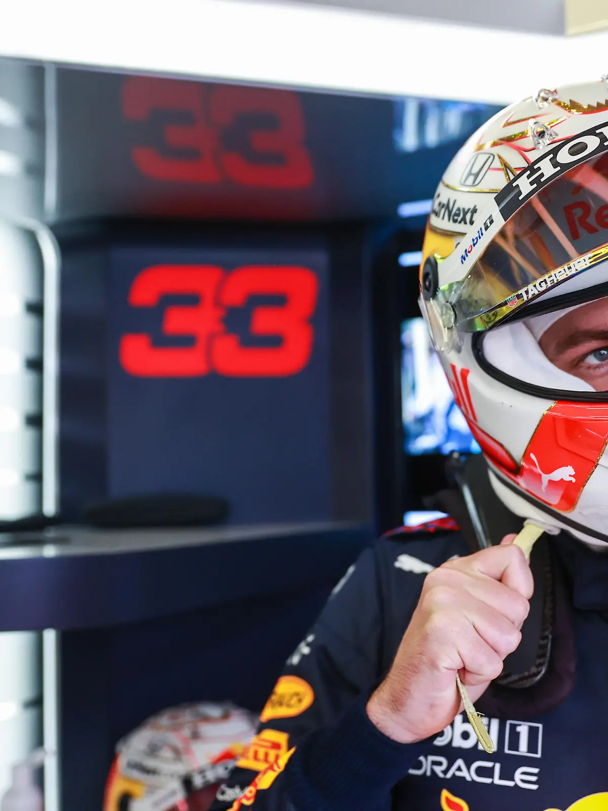 NORTHAMPTON, ENGLAND - JULY 16: Max Verstappen of Netherlands and Red Bull Racing prepares to drive in the garage during practice ahead of the F1 Grand Prix of Great Britain at Silverstone on July 16, 2021 in Northampton, England. (Photo by Mark Thompson/Getty Images)