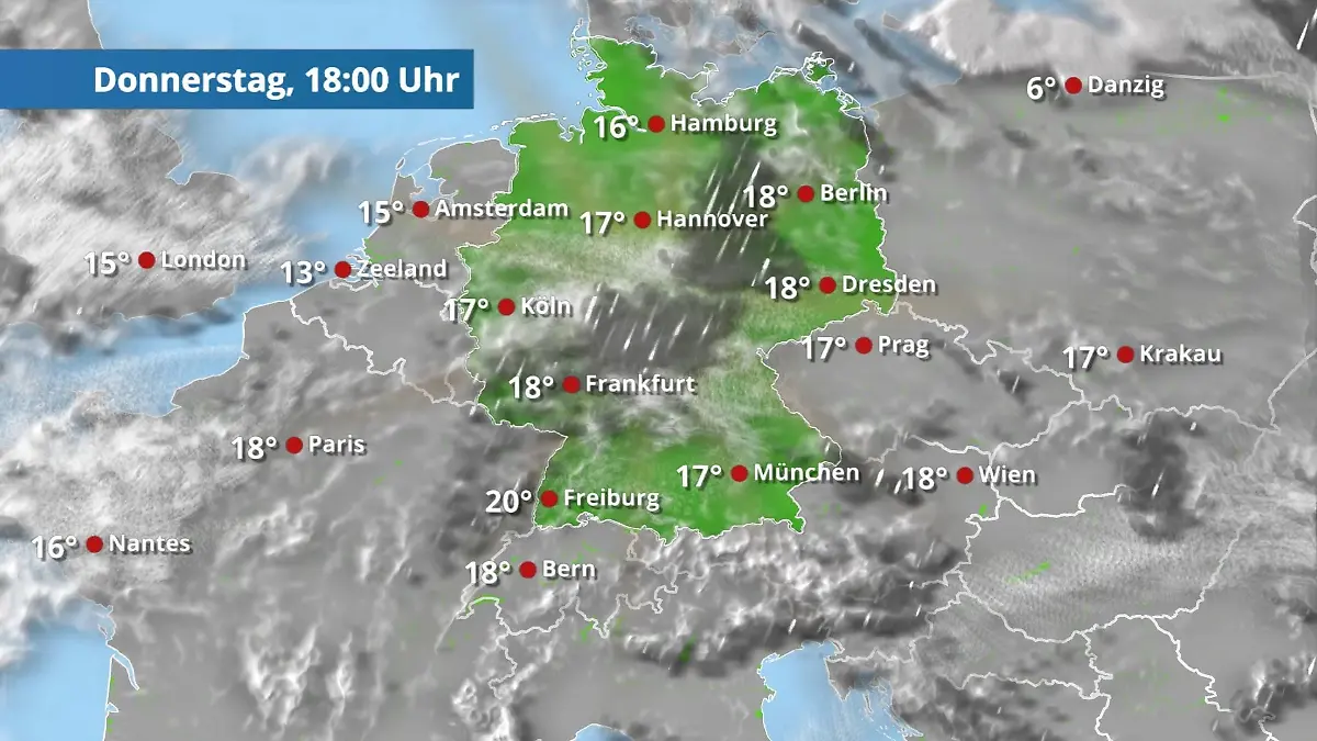 Prognose vom 16. April Der Regen- und Wolkenfilm für 48 Stunden