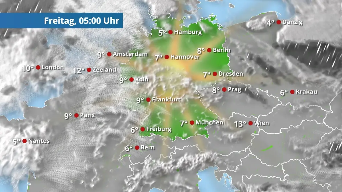 Prognose vom 16. April Der Regen- und Wolkenfilm für 48 Stunden