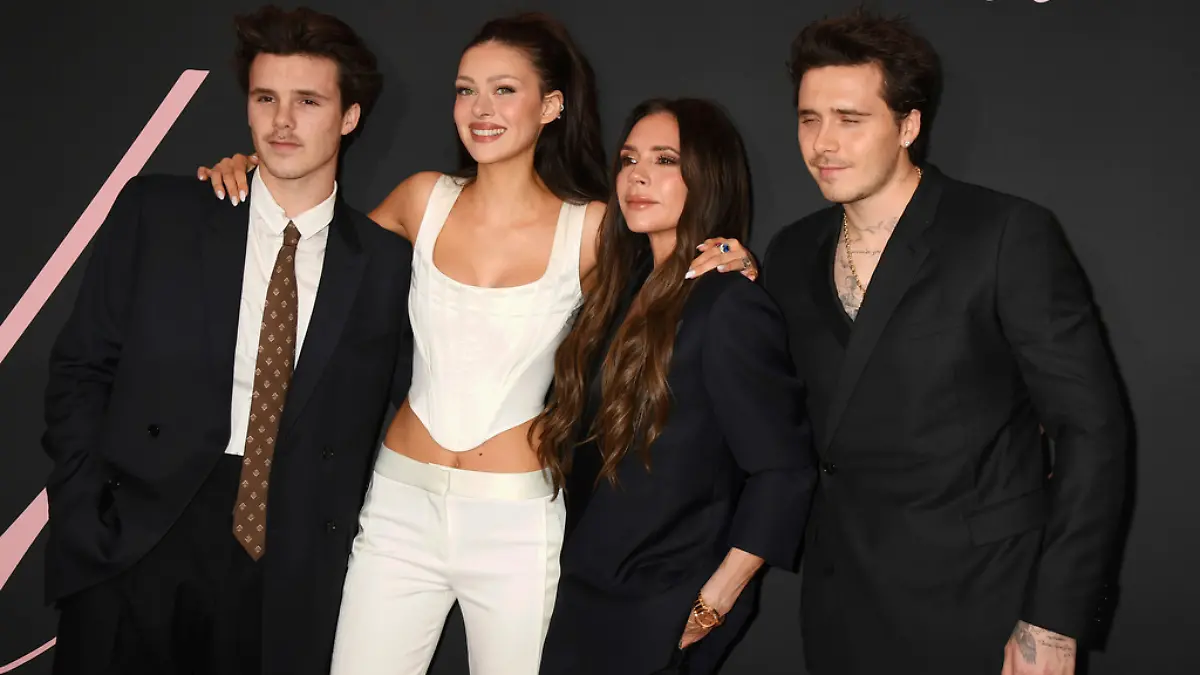 LOS ANGELES, CALIFORNIA - FEBRUARY 03: (L-R) Cruz Beckham, Nicola Peltz Beckham, Victoria Beckham and Brooklyn Peltz Beckham arrive at the Premiere Of "Lola" at Regency Bruin Theatre on February 03, 2024 in Los Angeles, California. Credit: Jeffrey Mayer/JTMPhotos/MediaPunch /IPX