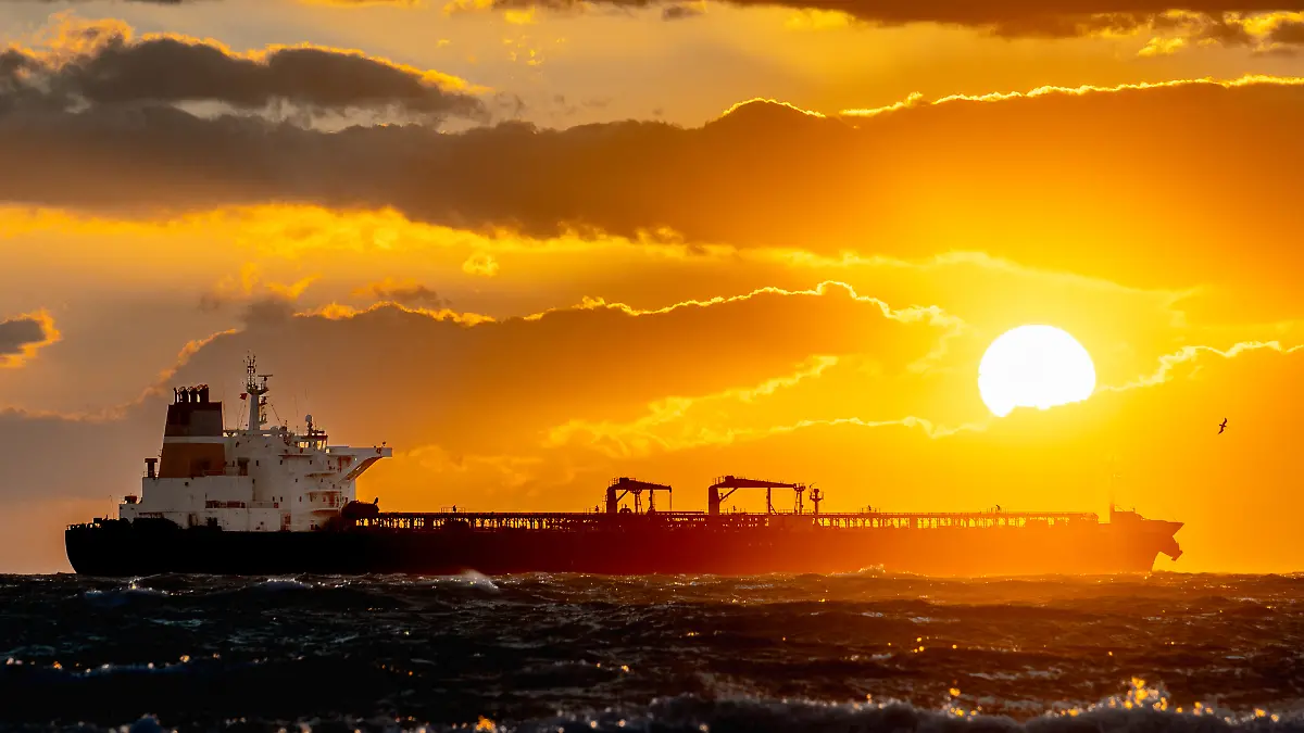 The oil tanker âDeynaâ, flying the Mozambican flag and suspected of belonging to the secret Russian fleet, which was boarded on 20 March 2026, was spotted at sunset off the coast of the port of Fos-sur-Mer, near the Lavera oil field close to Martigues, in south-eastern France on 26 March 2026. Photo by Laurent Coust/ABACAPRESS.COM