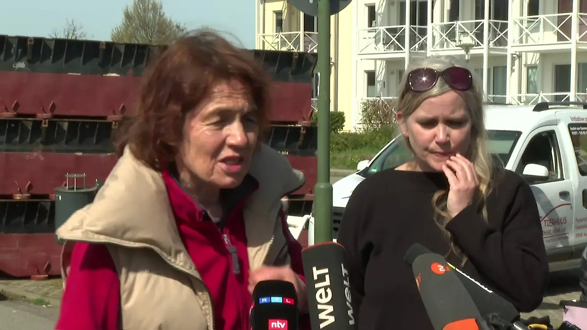 Tierärztin Janine Bahr van Gemmert gibt ein Pressestatement zum Wal 