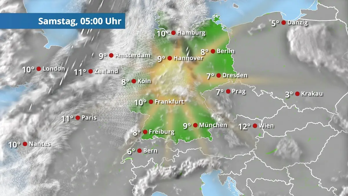 Prognose vom 17. April Der Regen- und Wolkenfilm für 48 Stunden