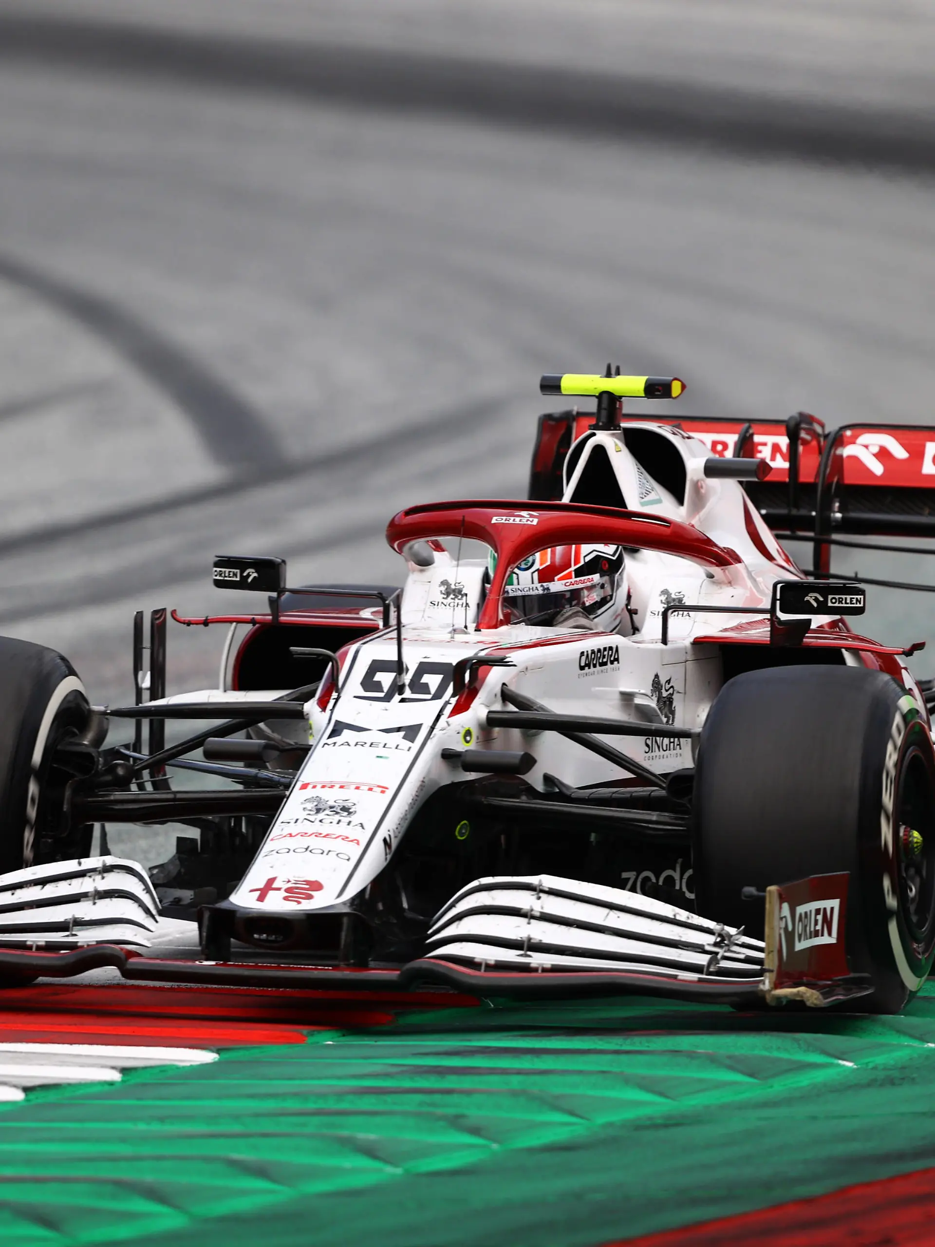 SPIELBERG, AUSTRIA - JULY 04: Antonio Giovinazzi of Italy driving the (99) Alfa Romeo Racing C41 Ferrari during the F1 Grand Prix of Austria at Red Bull Ring on July 04, 2021 in Spielberg, Austria. (Photo by Bryn Lennon/Getty Images)