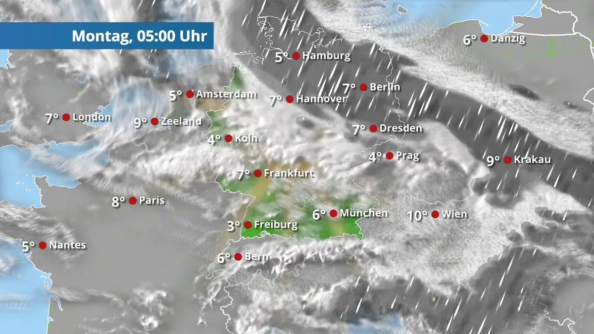 Prognose vom 19. April Der Regen- und Wolkenfilm für 48 Stunden