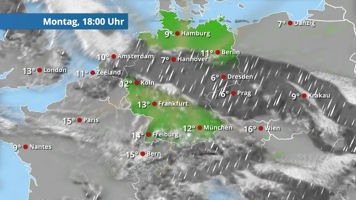 Prognose vom 20. April Der Regen- und Wolkenfilm für 48 Stunden