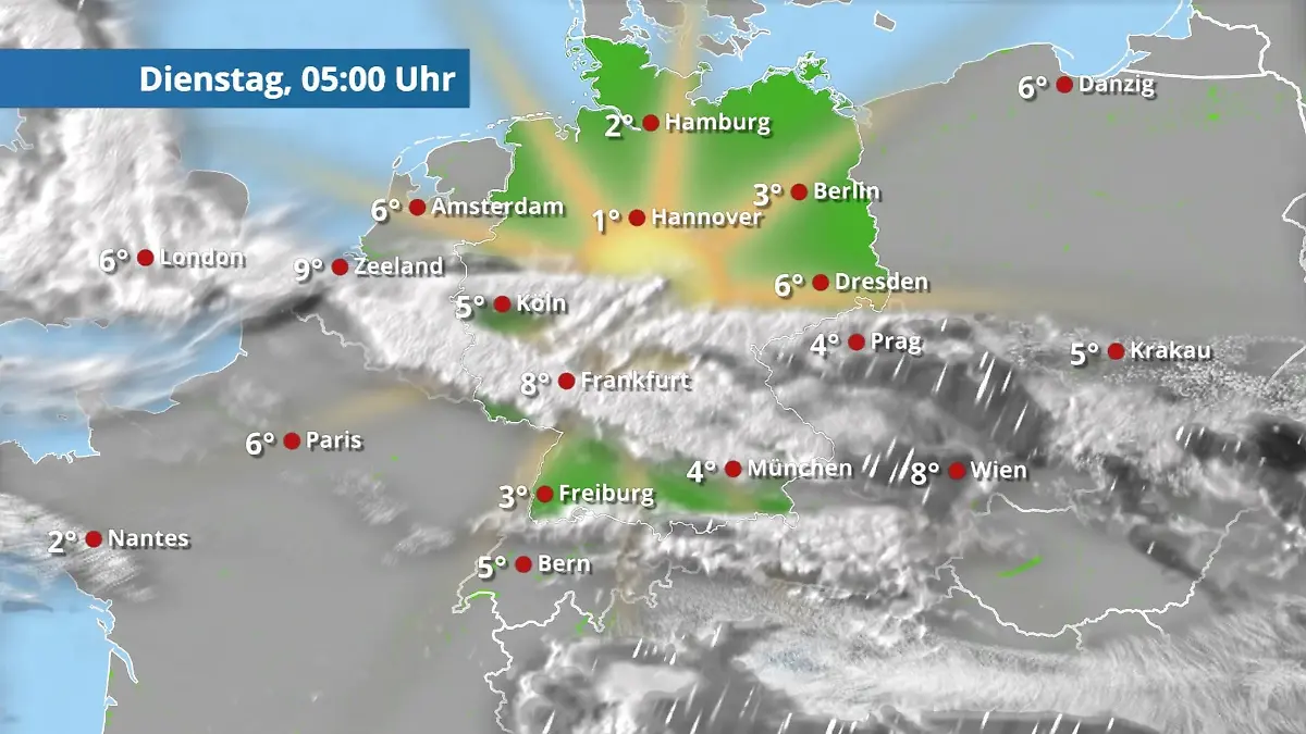 Prognose vom 20. April Der Regen- und Wolkenfilm für 48 Stunden