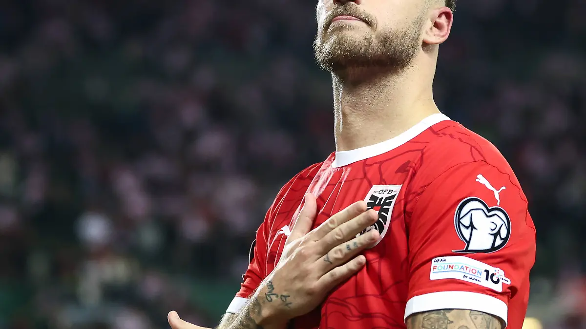 SOCCER - FIFA WC quali, AUT vs SMR VIENNA,AUSTRIA,09.OCT.25 - SOCCER - FIFA World Cup, WM, Weltmeisterschaft, Fussball 2026, European Qualifiers, group stage, OEFB international match, Länderspiel, Nationalmannschaft Austria vs San Marino. Image shows the rejoicing of Marko Arnautovic AUT. PUBLICATIONxNOTxINxAUTxSUIxSWE GEPAxpictures/xArminxRauthner