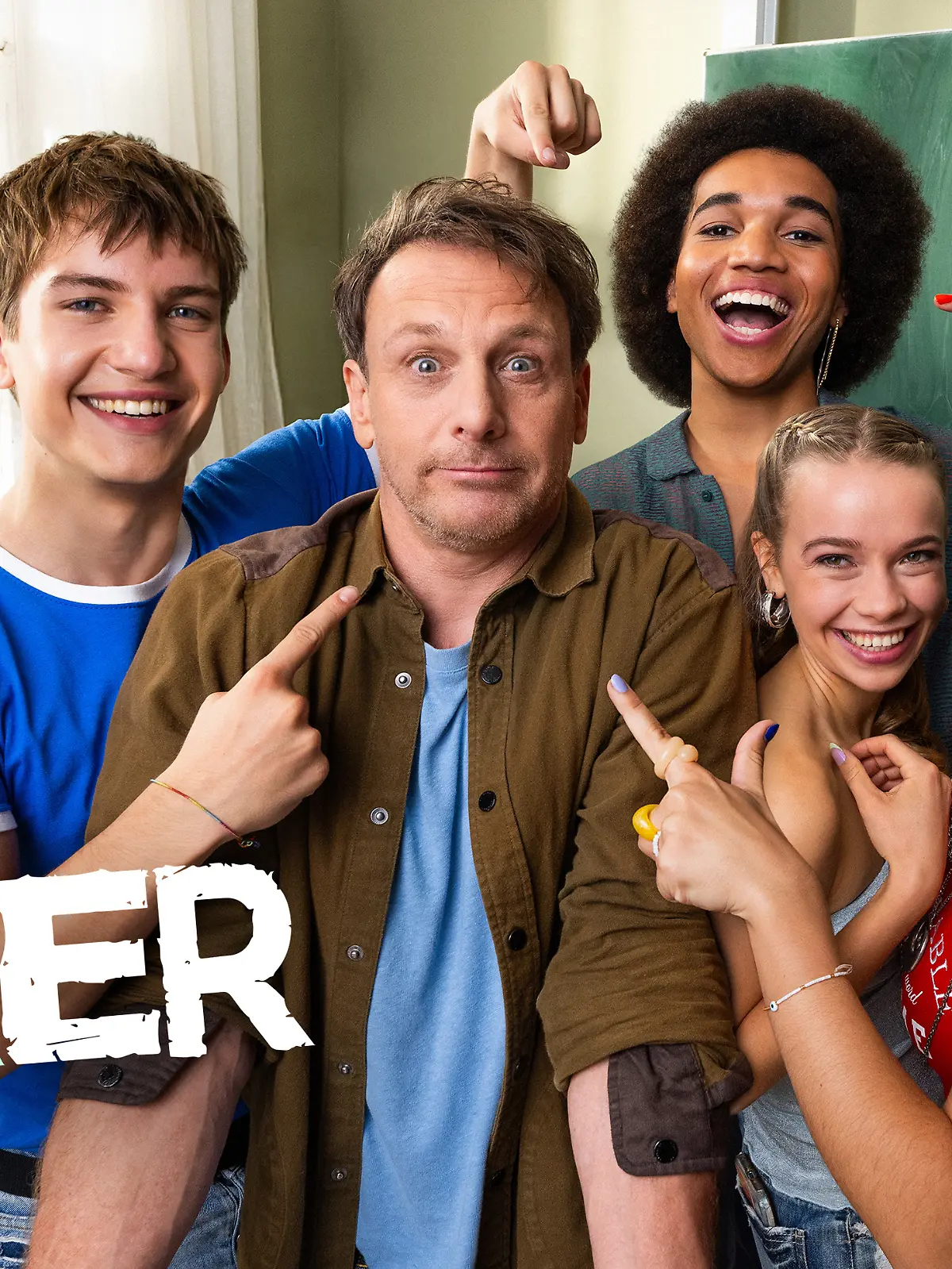 V.l.: Max Mazur (Luke Matt Röntgen), Stefan Vollmer
(Hendrik Duryn), Noah (Leon Ndiaye), Fee (Katharina Hirschberg), Eileen (Acelya Sezer) und Tilda (Kya-Celina Barucki)