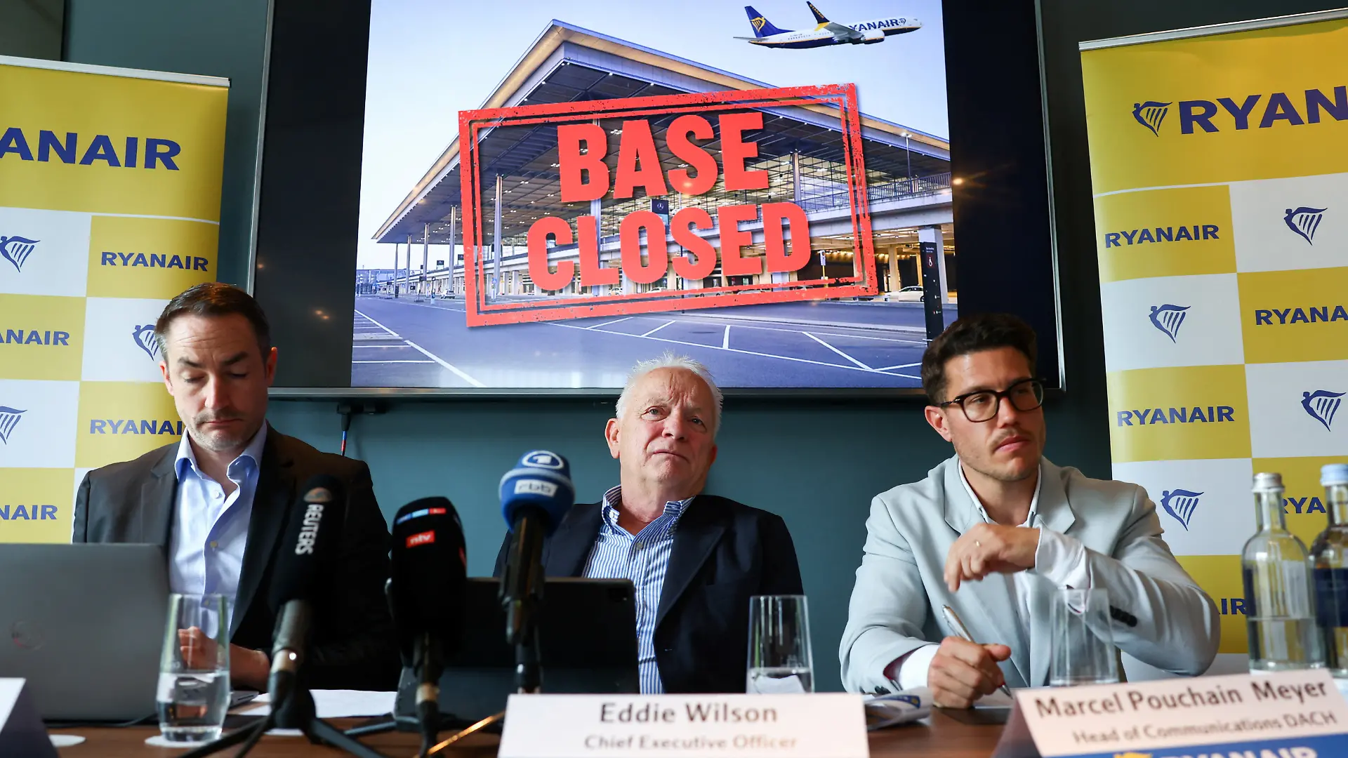 Ryanair's Group CEO Michael O'Leary speaks during a press conference in Berlin