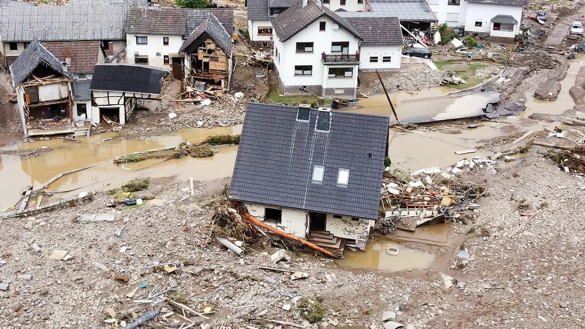 A general view of flood-affected area following heavy rainfalls in Schuld, Germany, July 15, 2021. Picture taken with a drone. REUTERS/Staff