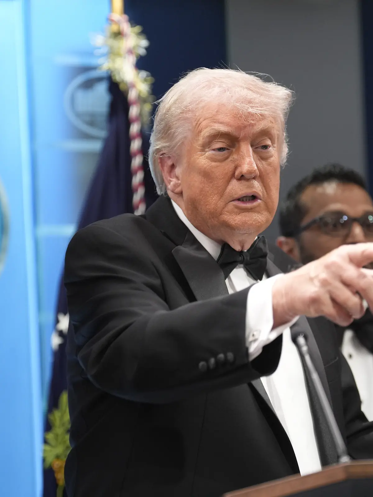 United States President Donald J Trump makes remarks in the James S Brady Press Briefing Room of the White House in Washington, DC, USA, after shots were fired at the Washington Hilton Hotel in Washington, DC as the President and first lady Melania Trump attended the White House Correspondents' Association Dinner. Credit: CNP / AdMedia