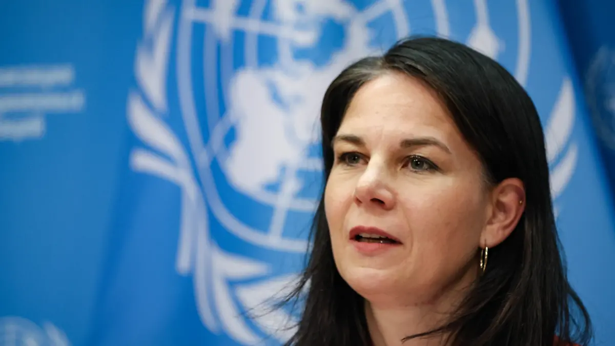 November 25, 2025, New York, New York, USA: President of the General Assembly ANNALENA BAERBOCK briefs the press on the High-Level Meeting on the Global Plan of Action to Combat Trafficking in Persons and the International Day for the Elimination of Violence Against Women at UN Headquarters. BAERBOCK warned that women and children face rising exploitation, especially online where regulation lags, and that conflict, displacement, climate-driven movement and conditions in refugee camps sharply heighten vulnerability. (Credit Image: Â© Bianca Otero/ZUMA Press Wire