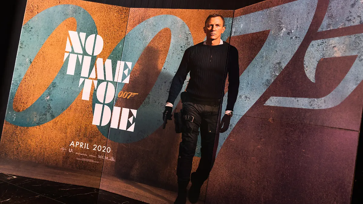 Bangkok, Thailand - Dec 20, 2019: James Bond 007 No Time To Die movies advertising on backdrop poster standee in cinema theatre. Movie advertisement or film entertainment industry concept