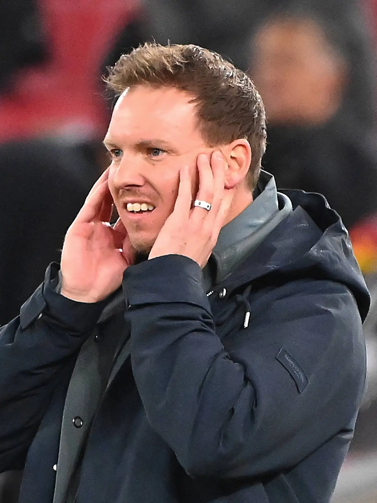 Bundestrainer Julian NAGELSMANN GER, skeptisch,verwundert, Einzelbild,angeschnittenes Einzelmotiv,Halbfigur,halbe Figur. Fussball Laenderspiel Deutschland - Ghana 2-1 am 30.03.2026 MHP ARENA *** national coach Julian NAGELSMANN GER , skeptical,astonished, single picture,cropped single motif,half figure,half figure soccer international Germany Ghana 2 1 on 30 03 2026 MHP ARENA