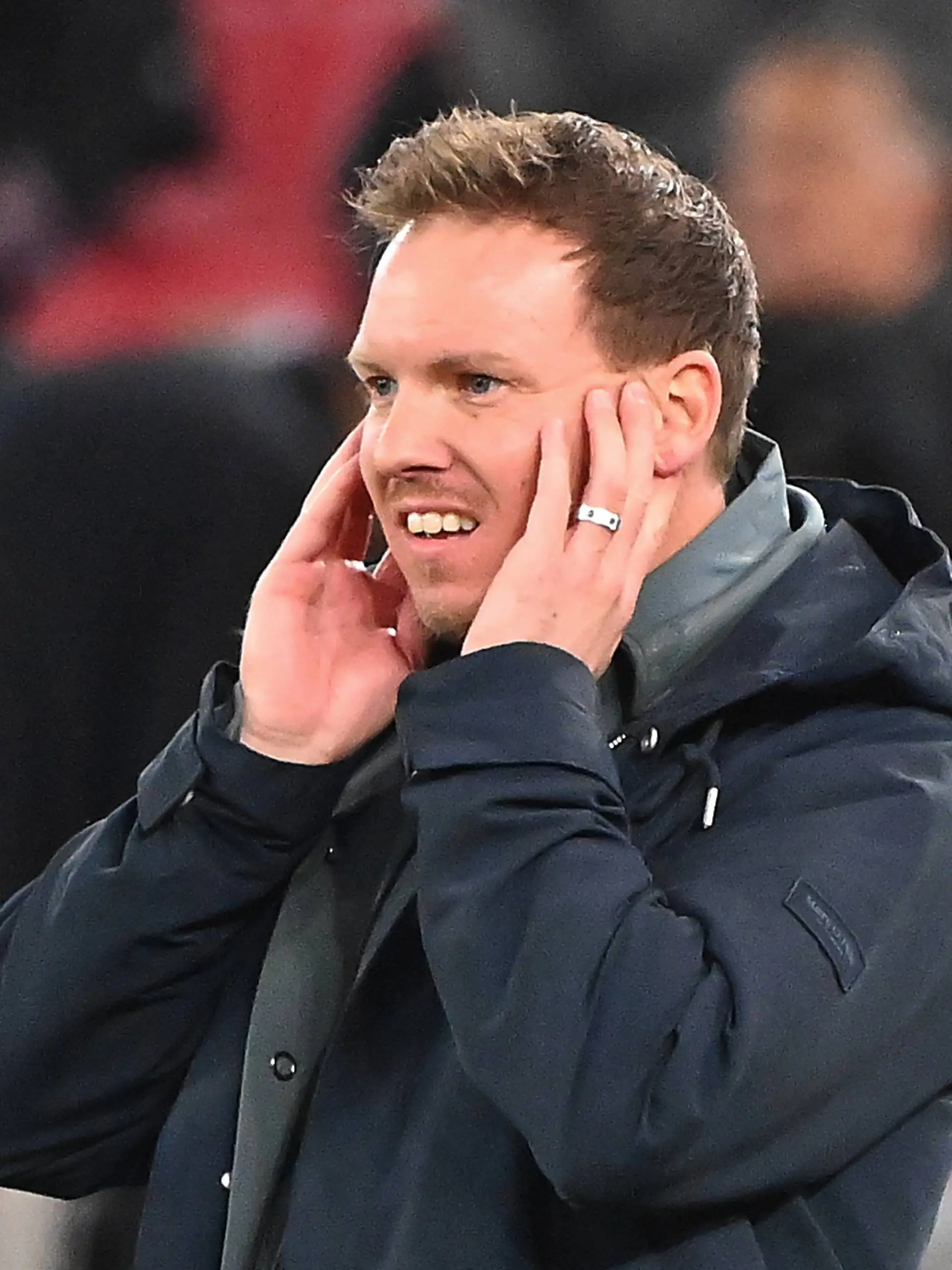 Bundestrainer Julian NAGELSMANN GER, skeptisch,verwundert, Einzelbild,angeschnittenes Einzelmotiv,Halbfigur,halbe Figur. Fussball Laenderspiel Deutschland - Ghana 2-1 am 30.03.2026 MHP ARENA *** national coach Julian NAGELSMANN GER , skeptical,astonished, single picture,cropped single motif,half figure,half figure soccer international Germany Ghana 2 1 on 30 03 2026 MHP ARENA