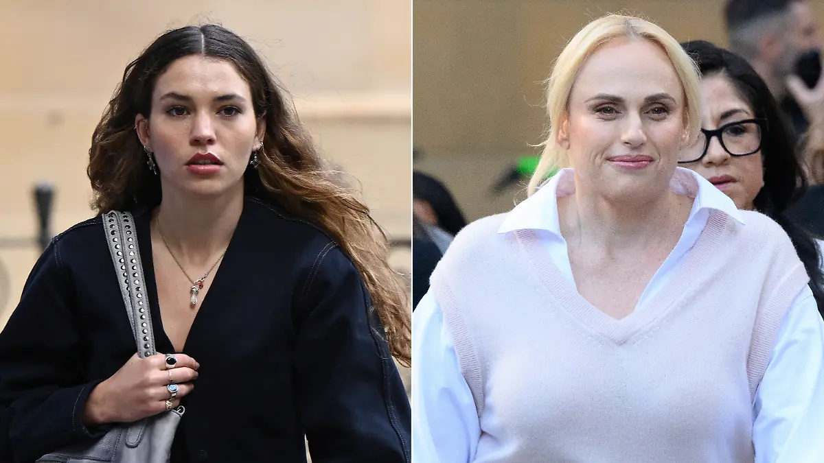 REBEL WILSON COURT, A comparison diptych generated on Tuesday, April 28, 2026, shows left Charlotte MacInnes during a break at the Federal Court of Australia, in Sydney, Thursday, April 23, 2026, and right Rebel Wilson arriving at the Federal Court of Australia, in Sydney, Tuesday, April 28, 2026.  NO ARCHIVING SYDNEY NEW SOUTH WALES Australia PUBLICATIONxNOTxINxAUSxNZLxPNGxFIJxVANxSOLxTGA Copyright: xBIANCAxDExMARCHIx 20260428167196912225