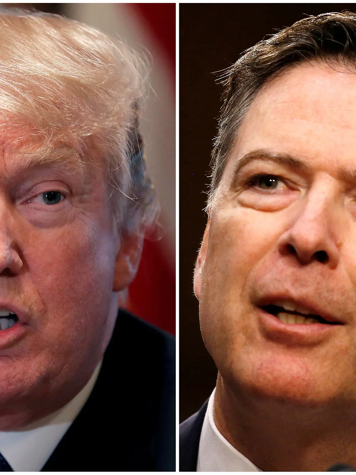 FILE PHOTO: A combination of file photos show U.S. President Donald Trump in the White House in Washington, DC, U.S. April 9, 2018 and former FBI Director James Comey on Capitol Hill in Washington, U.S., June 8, 2017.   REUTERS/Carlos Barria, Jonathan Ernst/File Photos