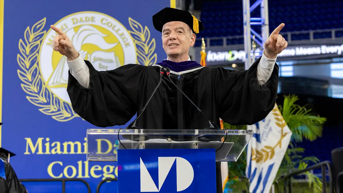 MIAMI, FL - APRIL 25: President of Federation International de Football Association Gianni Infantino as guest speaker is seen during the Miami Dade Colleges Commencement ceremony 2026 on April 25, 2026 in Miami, Florida. (Photo by Alberto E. Tamargo/Sipa USA)
