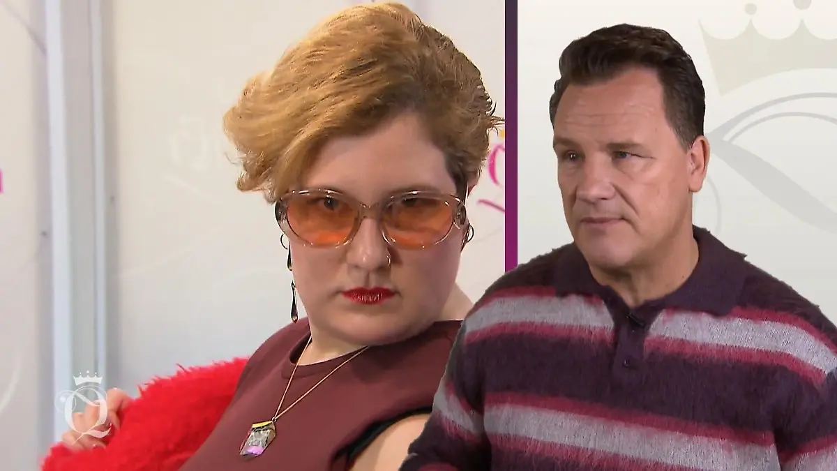 Shopping Queen: Bildmontage: Links Kandidatin Amy in Nahaufnahme auf dem Laufsteg, rechts Guido Maria Kretschmer