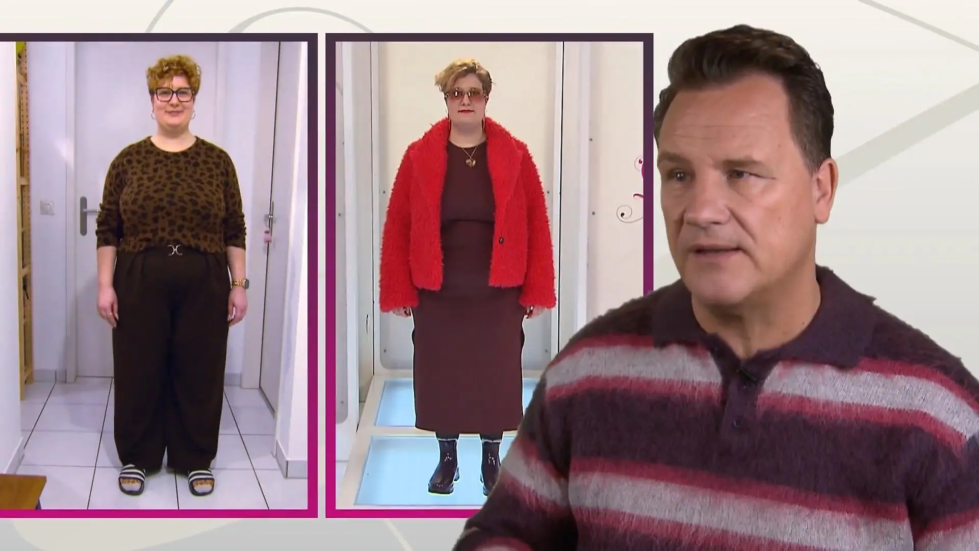 Shopping Queen: Bildmontage: Links Kandidatin Amy im Vorher-Nachher-Vergleich, rechts Guido Maria Kretschmer