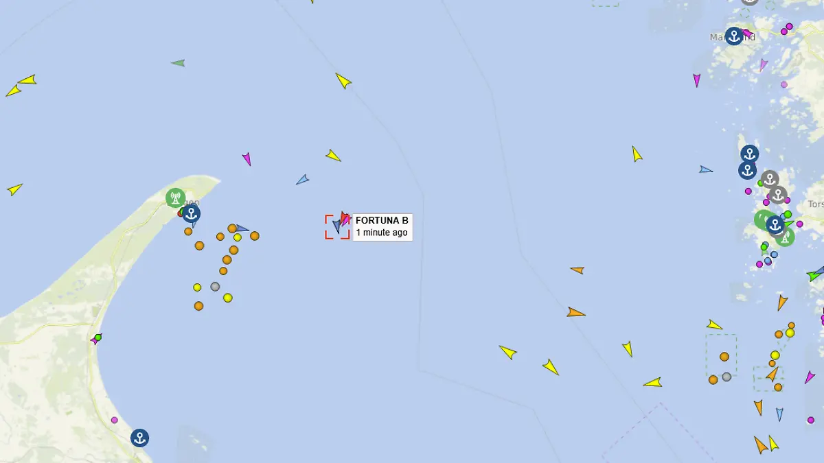 Die Position des Schleppers am Morgen des 1. Mai