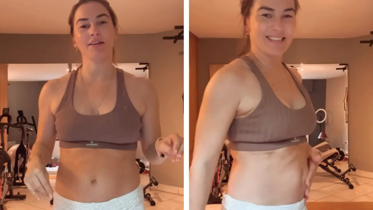 Renata Lusin drei Wochen nach der Geburt von Baby Tessa. 