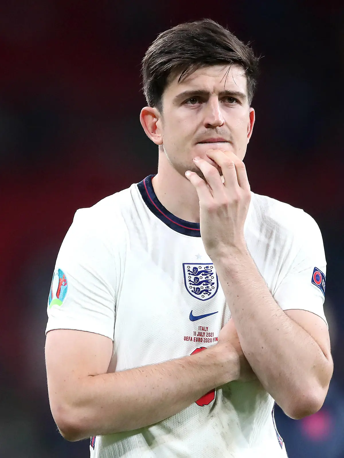  Italy v England - UEFA EURO, EM, Europameisterschaft,Fussball 2020 Final - Wembley Stadium England s Harry Maguire following defeat in the penalty shoot-out after the UEFA Euro 2020 Final at Wembley Stadium, London. Picture date: Sunday July 11, 2021. RESTRICTIONS: Use subject to restrictions. Editorial use only, no commercial use without prior consent from rights holder. PUBLICATIONxINxGERxSUIxAUTxONLY Copyright: xNickxPottsx 60888097