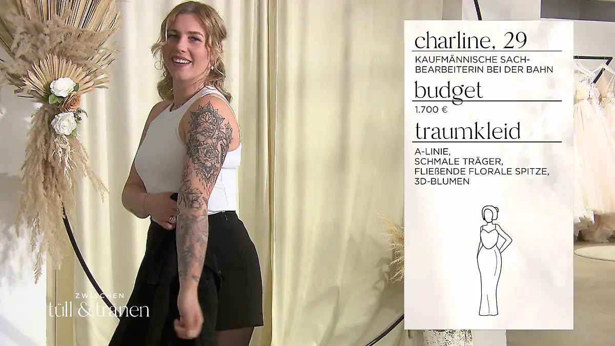 Charline sucht die perfekte A-Linie Brautlook mit Tattoos
