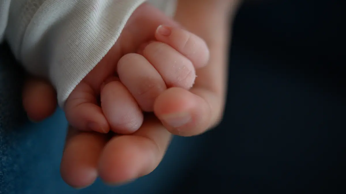 ARCHIV - 02.02.2020, Baden-Württemberg, Stuttgart: ILLUSTRATION - Die Hand eines zwei Wochen alten Neugeborenen liegt in der Hand seiner Mutter. (zu dpa: «Koalition streitet über Steuererleichterungen für Firmen und Kindergrundsicherung») Foto: Sebastian Gollnow/dpa +++ dpa-Bildfunk +++